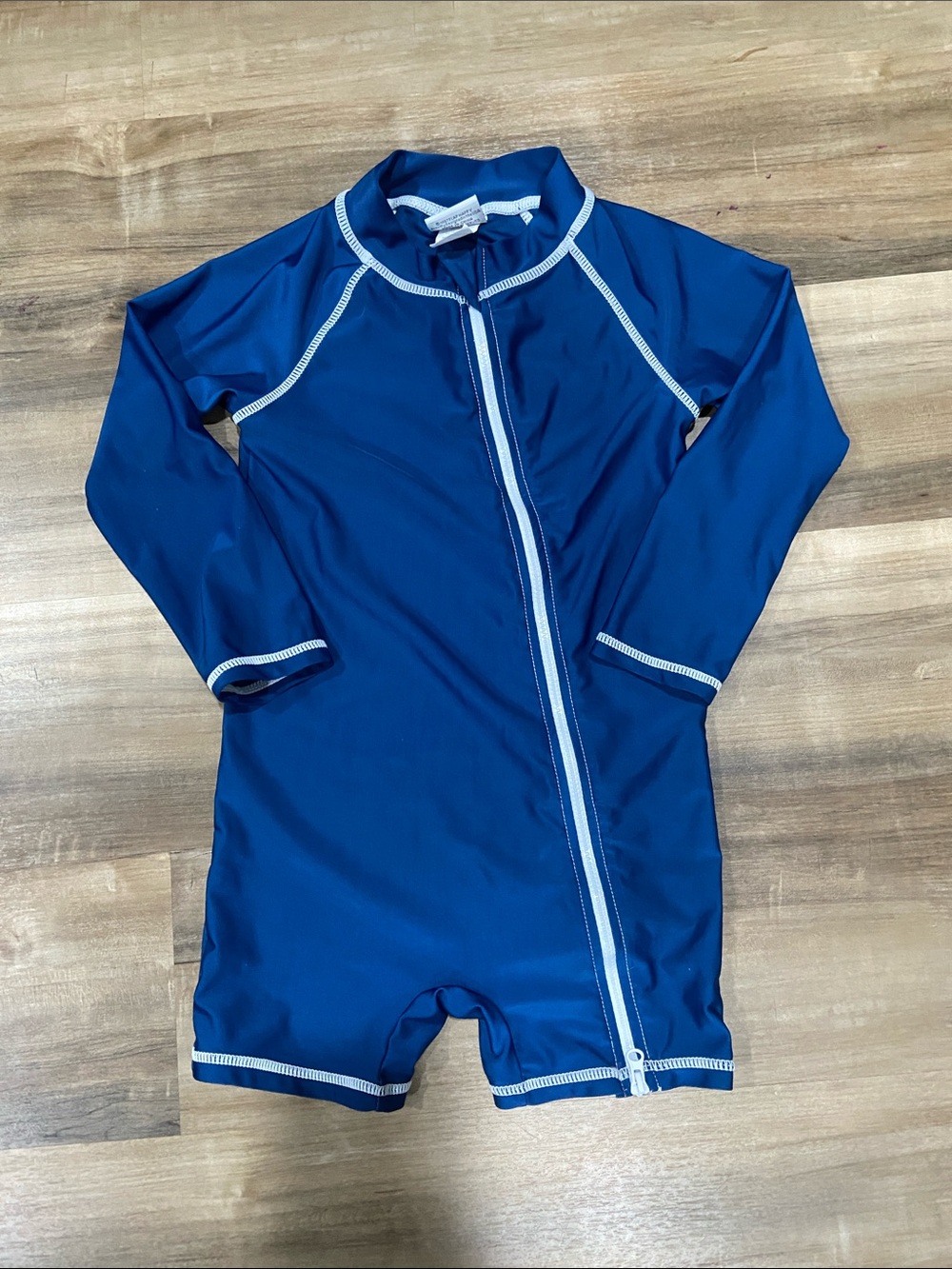 Kids Long Sleeve Zippered Rash Guard Swimsuit - Navy